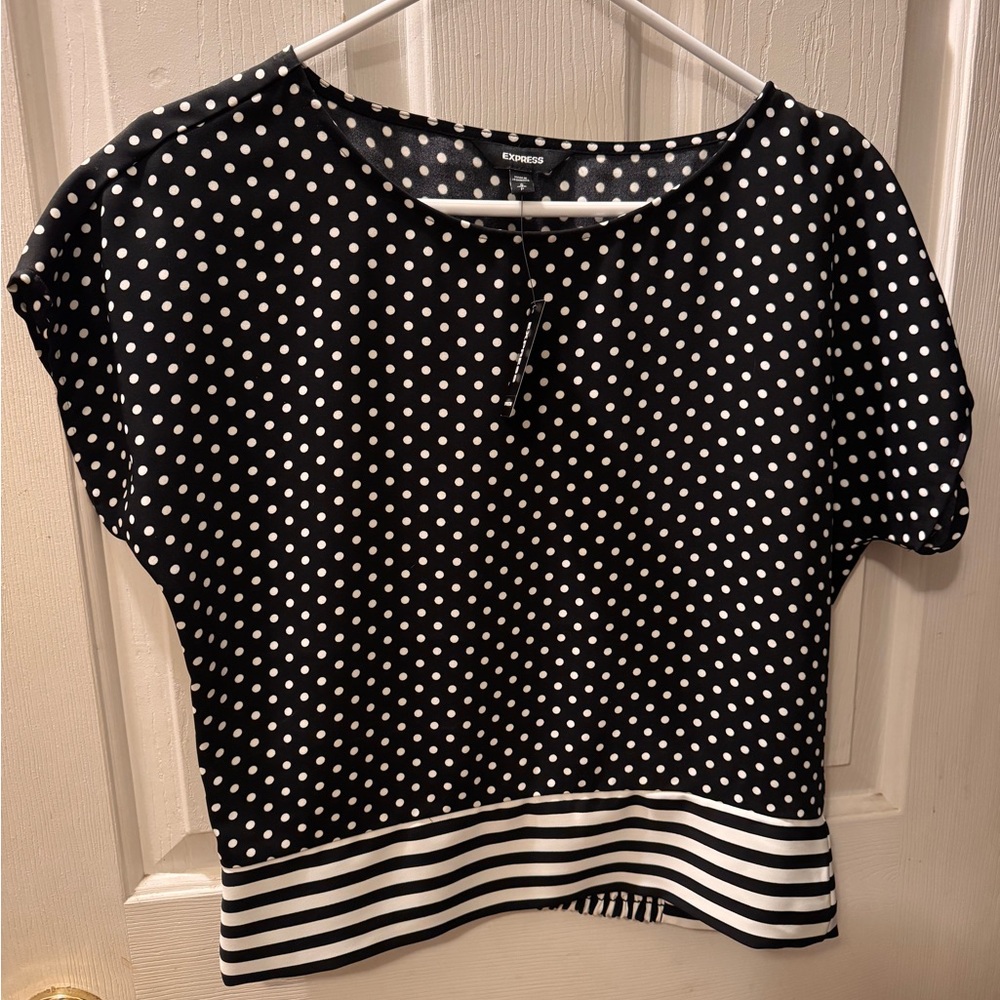 Express Black and White Polka Dot Blouse